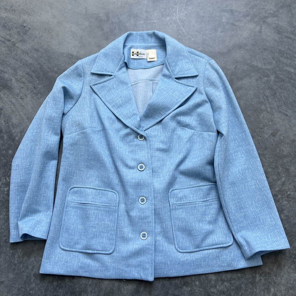 Marty Gutmacher VTG 70s Women Blue  Button Dagger Collar Shirt Blazer  M/L